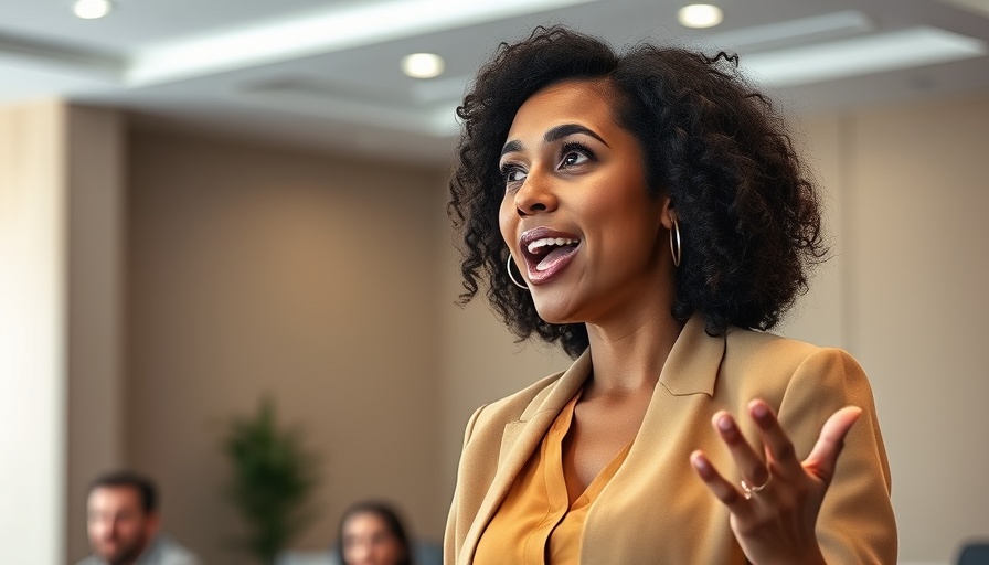 Engaged woman in open discourse, Charlotte meeting
