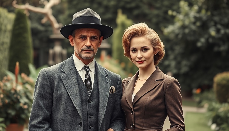 Elegant vintage couple outdoors in garden