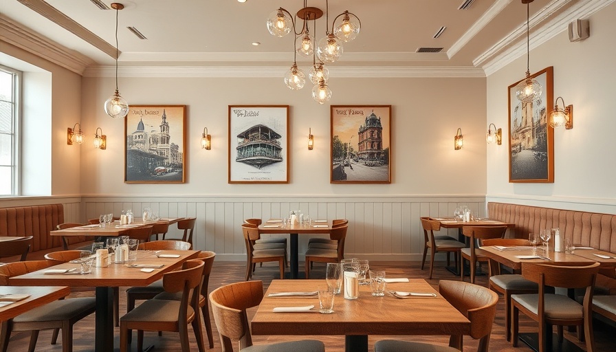 Chic restaurant interior in New Orleans, elegant lighting.