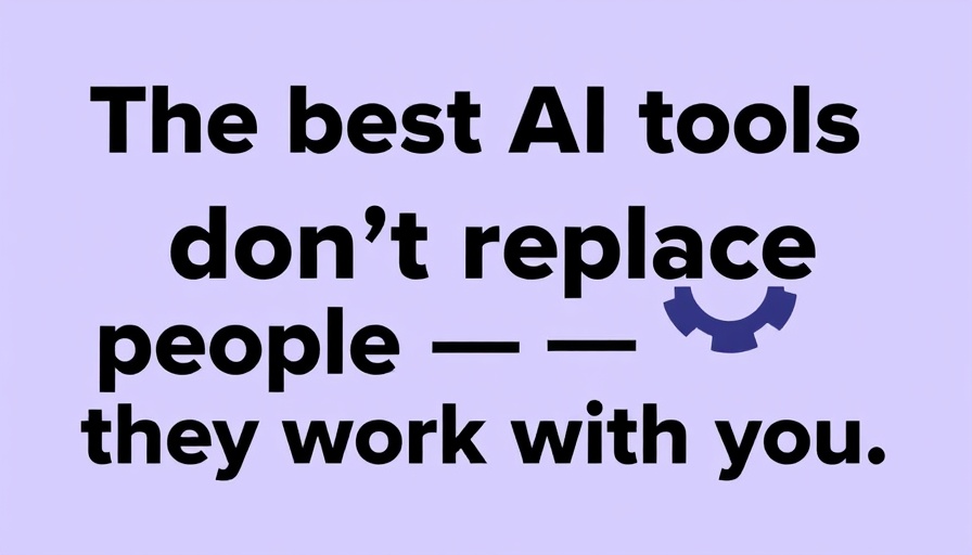 Bold text on purple background emphasizing AI tools working with people