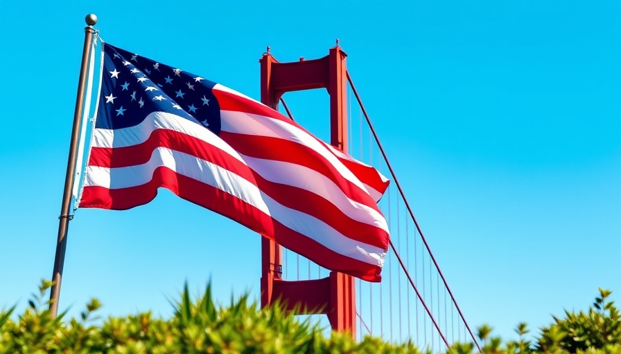 American flag and Golden Gate Bridge symbolizing US chipmakers tax credits.