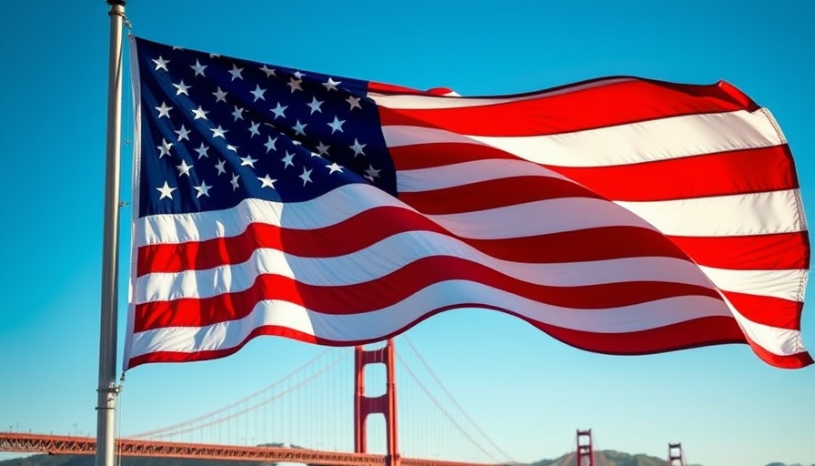 US flag with Golden Gate Bridge symbolizes US chipmakers tax credits.