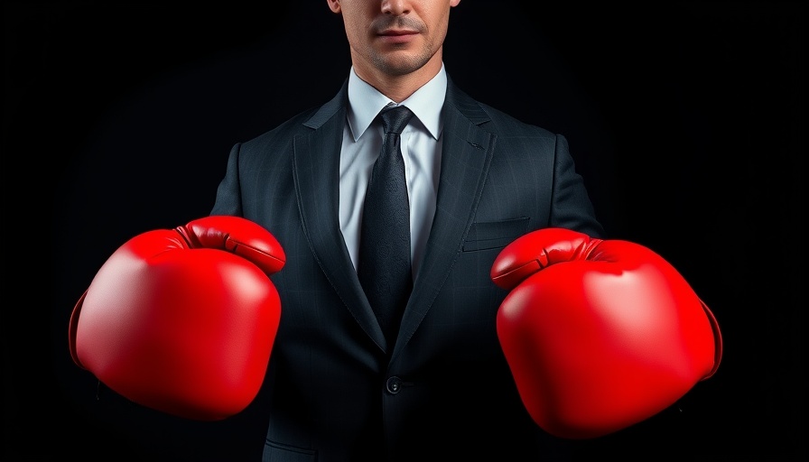 Businessman with red boxing gloves, symbolizing AI job predictions.