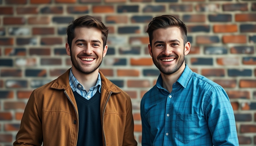 Two men smiling against brick wall, future tech in banking.