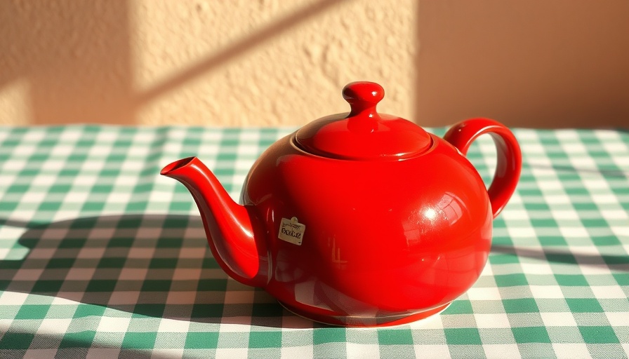 Red teapot on checkered tablecloth for chowhound cooking tips.
