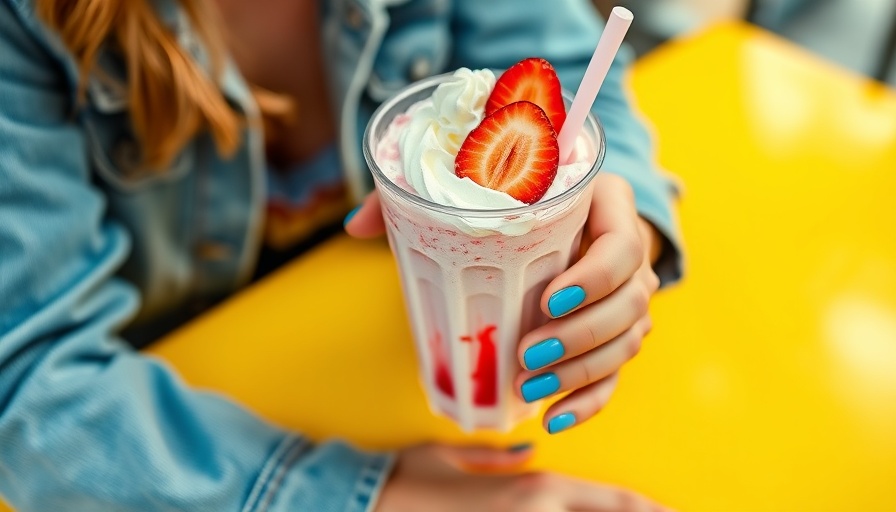 Hand holding a strawberry milkshake at Little Five Points Diner.