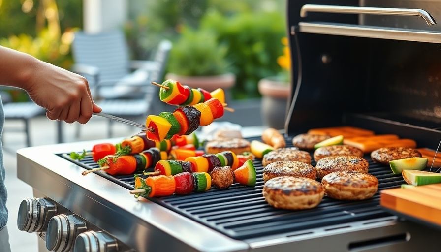 Grilling vegetable skewers and burgers with cookout food safety tips