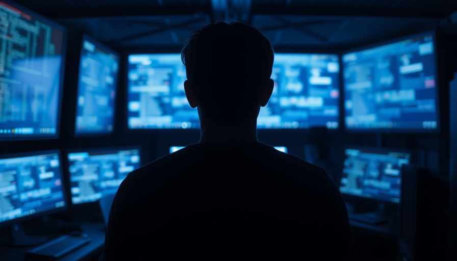 Silhouette in front of glowing monitors, representing tech controversy.