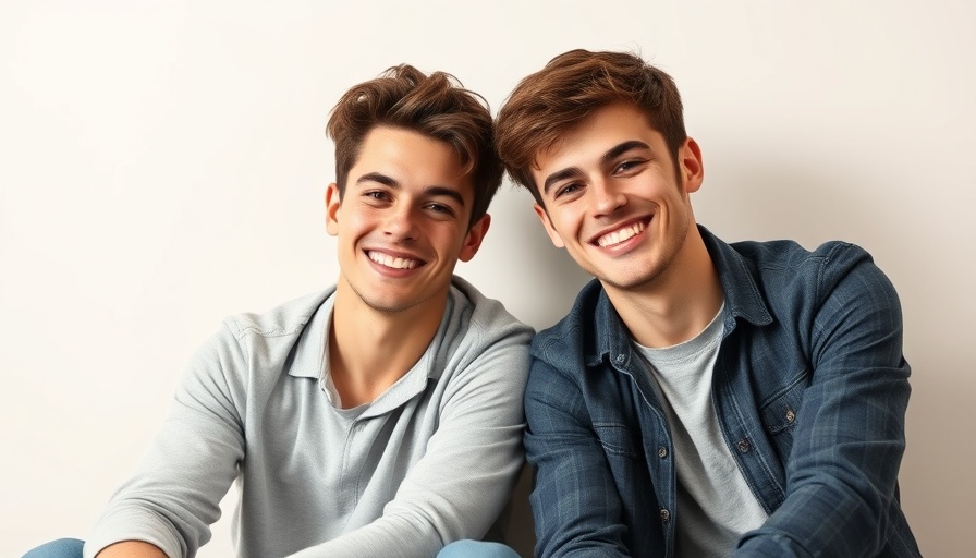 Casual portrait of two smiling young men, AI technology trends.