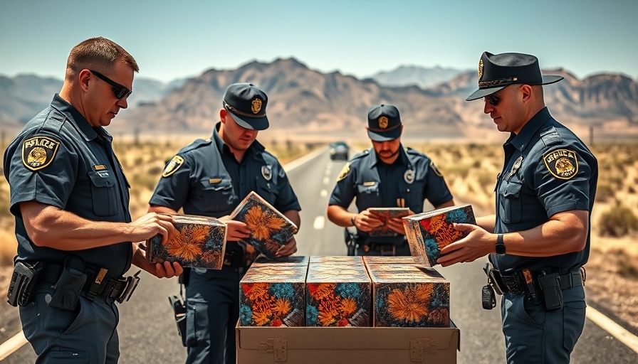 Police inspecting fireworks boxes during Pahrump fireworks sales boom.