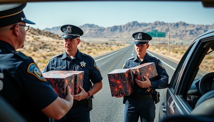 Roadside police check with fireworks near Pahrump, Fourth of July.