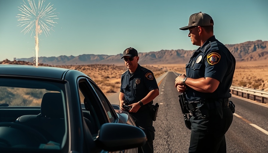 Police inspecting Fourth of July fireworks sales in Pahrump desert highway.
