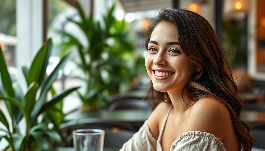 Young woman in a cafe, AI societal impact concept.