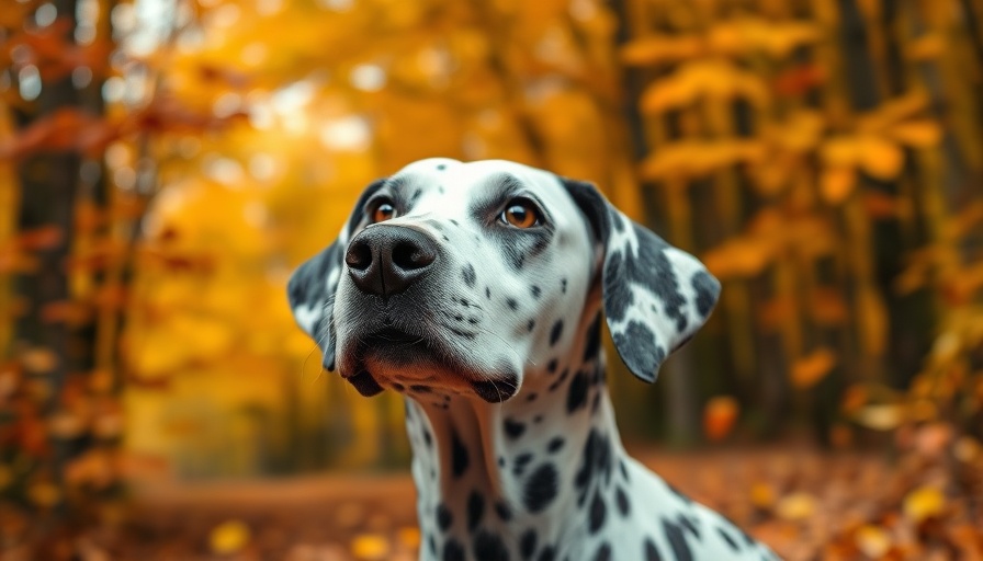 Dalmatian dog in autumn forest, representing ready-made stem cell therapies for pets.