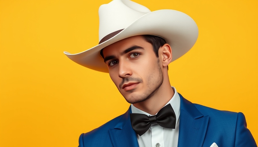 Stylish man in cowboy hat and blue suit, Nashville live music vibe