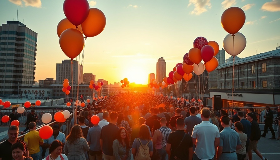 Big City Wings 10th anniversary celebration with balloons and crowd.