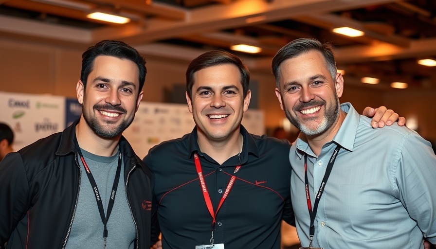 Tight End University 2025 event with three men smiling.