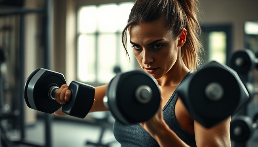Focused woman lifting dumbbells in gym, workouts matched to personality.