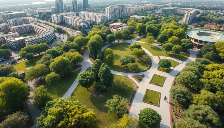 Evergreen Park Master Plan in Houston featuring walking paths and greenery.
