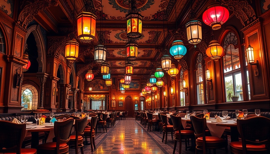 Opulent ethnic restaurant interior in Miami with vibrant decor.