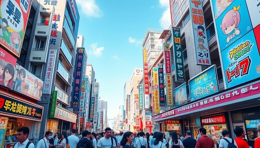 Vibrant Akihabara street with anime billboards, Tokyo.