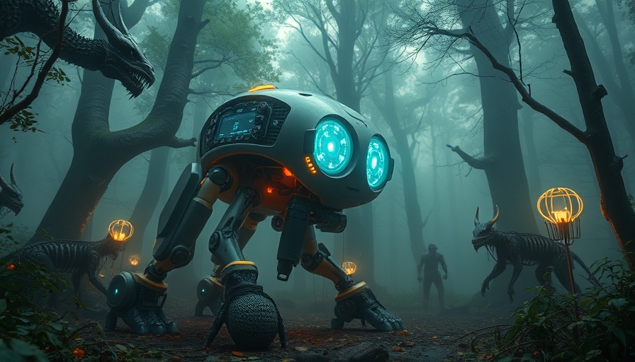 Surreal AI landscape with mythical creatures, illustrating AI learning myths.