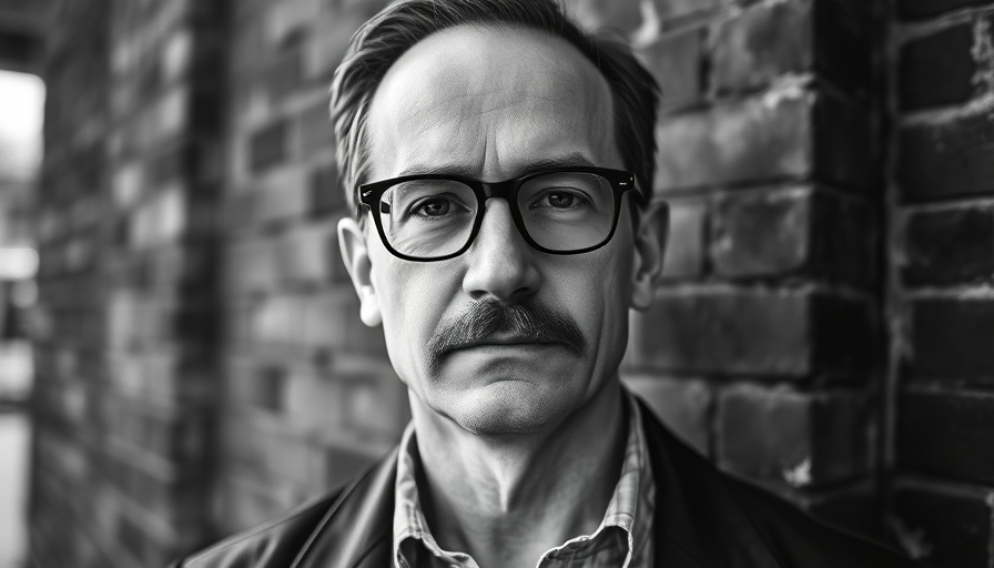 Portrait of a man with glasses in front of a brick wall.