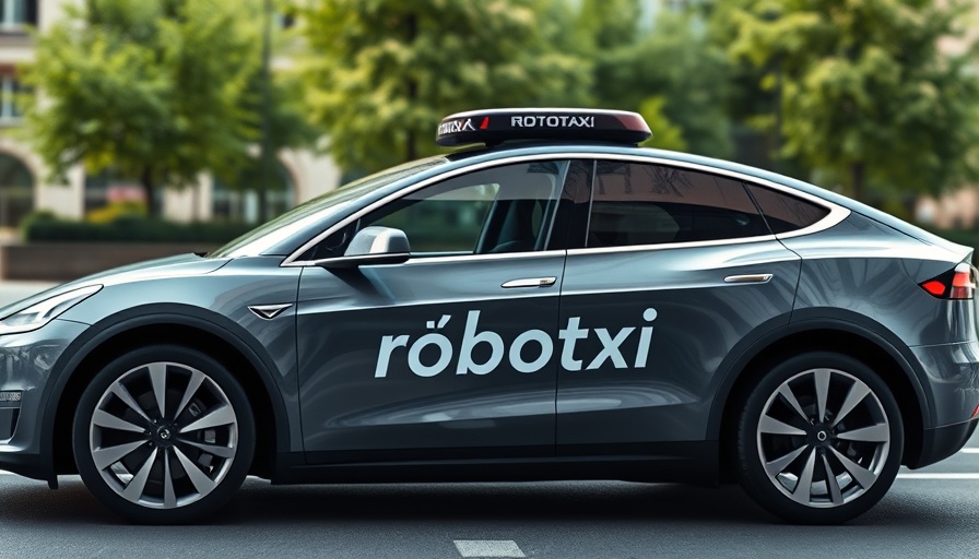 Tesla Robotaxi branding on grey car highlighting expansion.