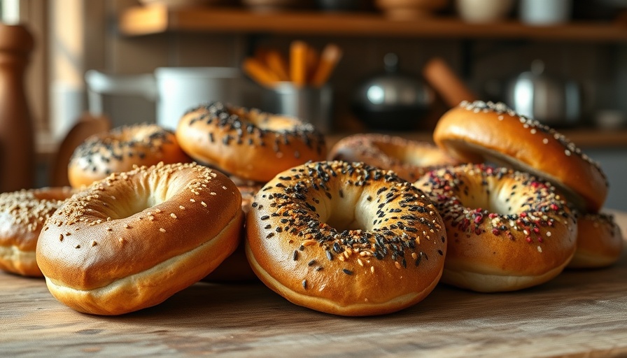Assorted bagels using fast-rising yeast on a wooden surface.