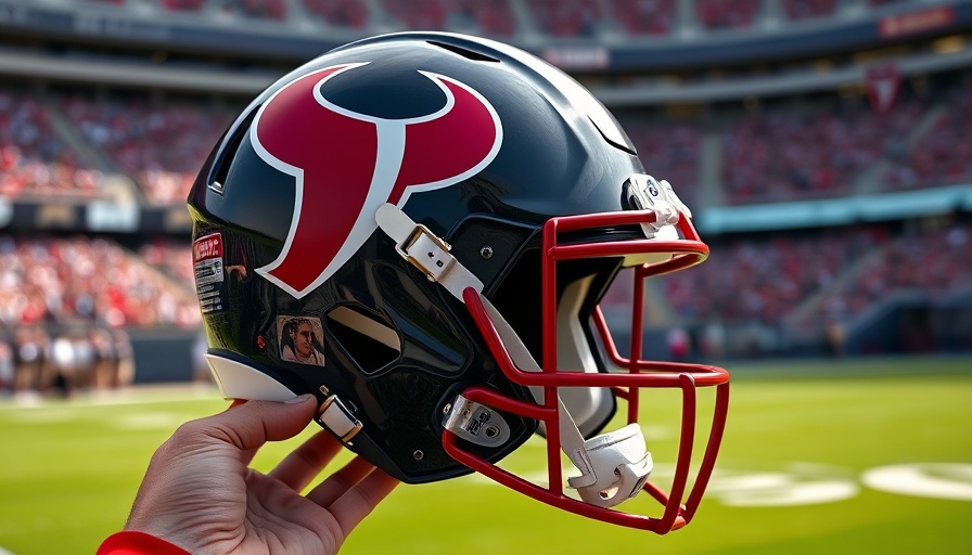 Houston Texans helmet on field, player holding it.