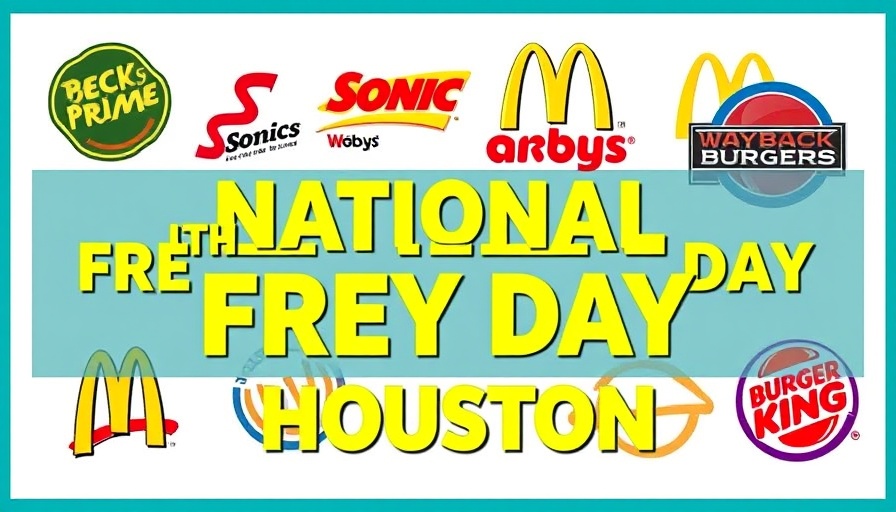 Free fries in Houston on National French Fry Day collage with logos.