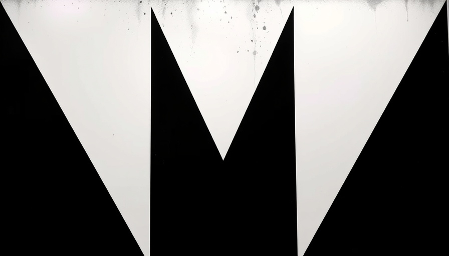 Stylized black and white letter M on textured background