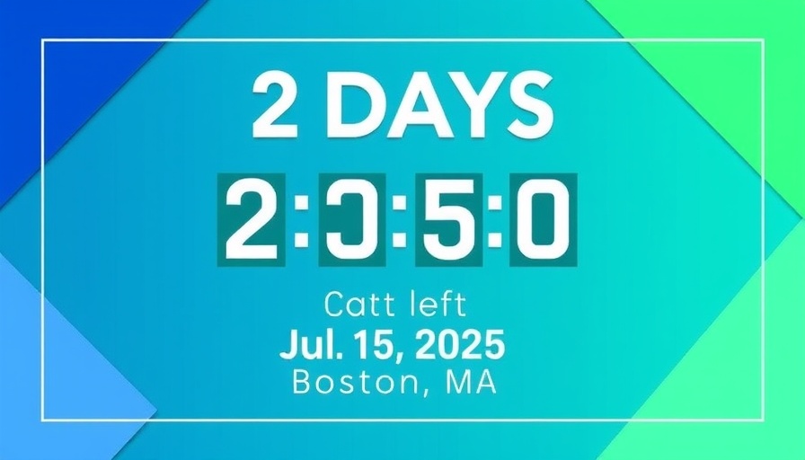 Modern tech event countdown banner with geometric elements.
