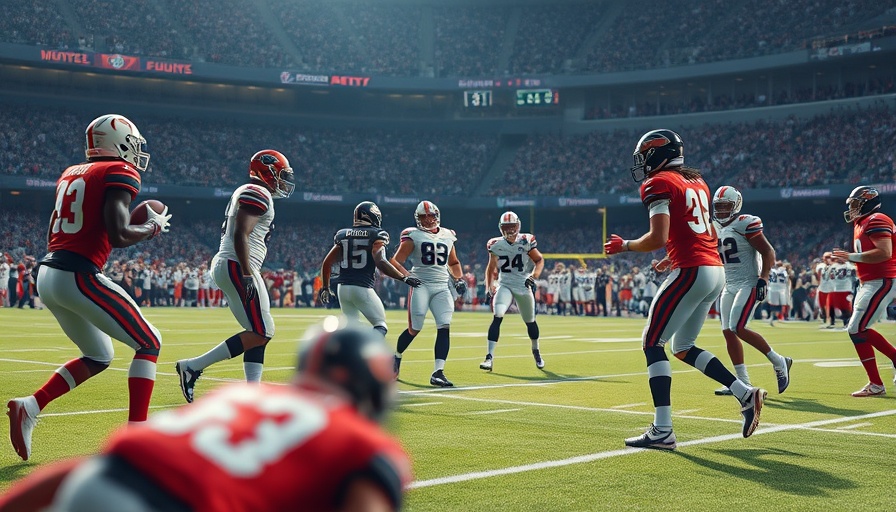 Football players from top NFL teams on field, intense moment.