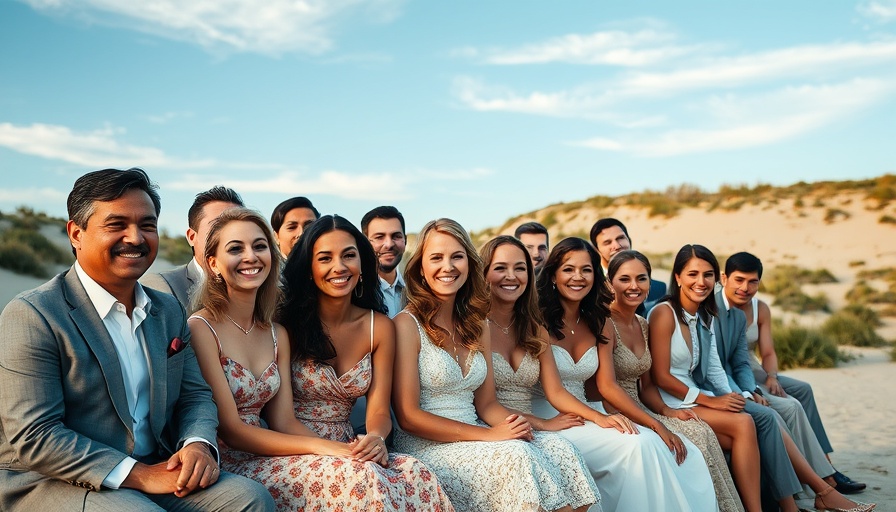 Stylish wedding guests enjoying outdoor ceremony.