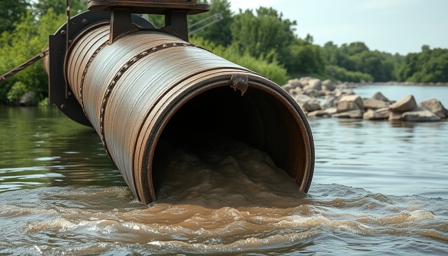 Industrial pipe discharging water into a lake, Kings Mountain.