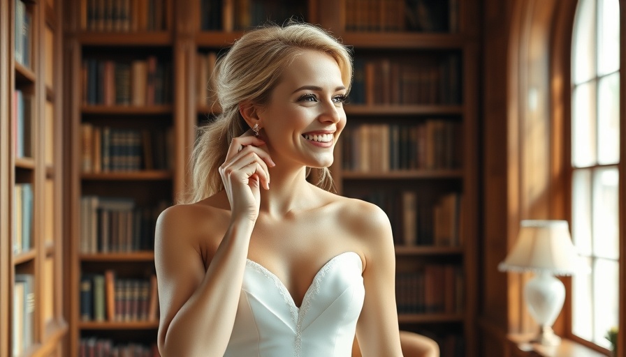 Joyful bride adjusting earring in a Nashville wedding setting.