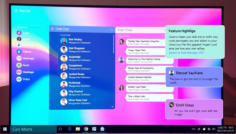 Messaging app relaunch visual with colorful interface and chat features.