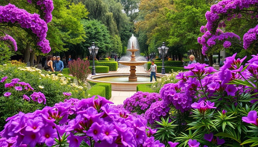 Budget-friendly garden event in Charlotte NC with flowers and fountain.