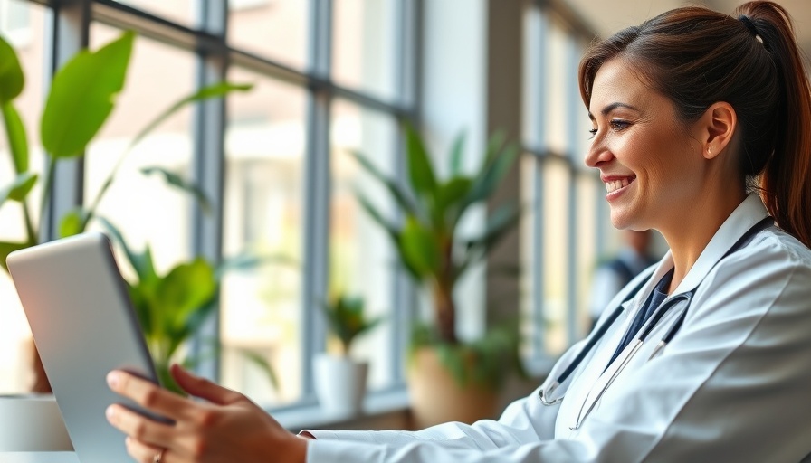 AI healthcare solutions with a professional using tech in an office.
