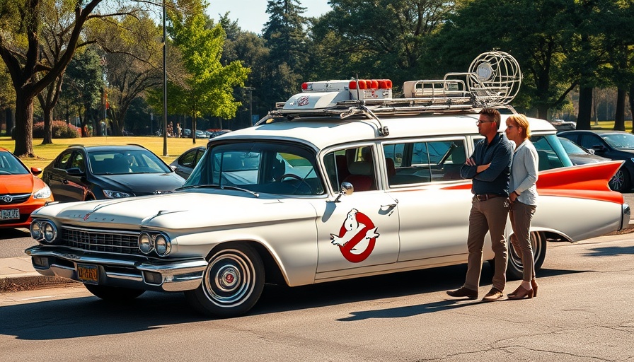 Charlotte Today Ghostbusters event featuring iconic car and people talking.