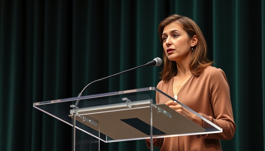 Confident woman giving a perfect pitch for venture capital on a stage.