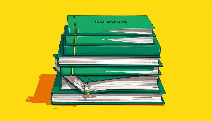 Illustration of green books on yellow background, best cybersecurity books.