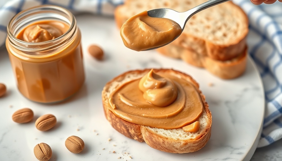 Peanut butter jar and toast setup highlighting texture and freshness.
