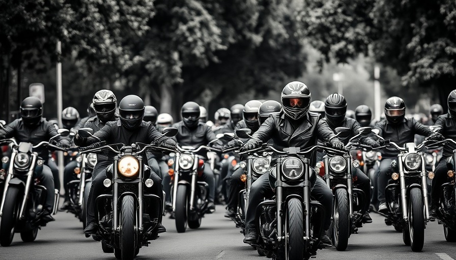 Charlotte local news: motorcyclist gathering in black and white.