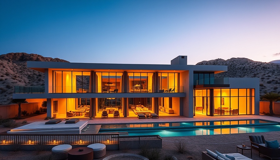 Luxurious Las Vegas real estate mansion at twilight.