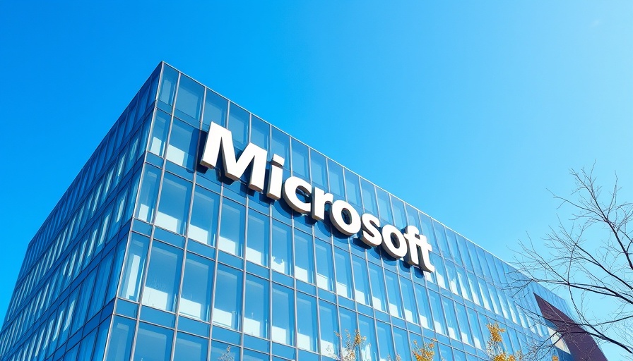 Bright modern building with Microsoft sign under clear sky.