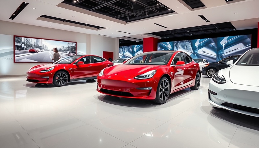 Tesla India's sleek showroom with electric cars on display.