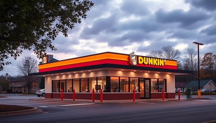 Modern Dunkin' drive-thru location in suburban setting.