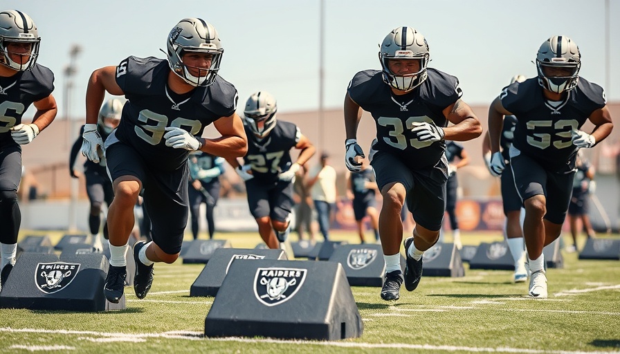 Raiders training camp 2025 scene with players sprinting in practice